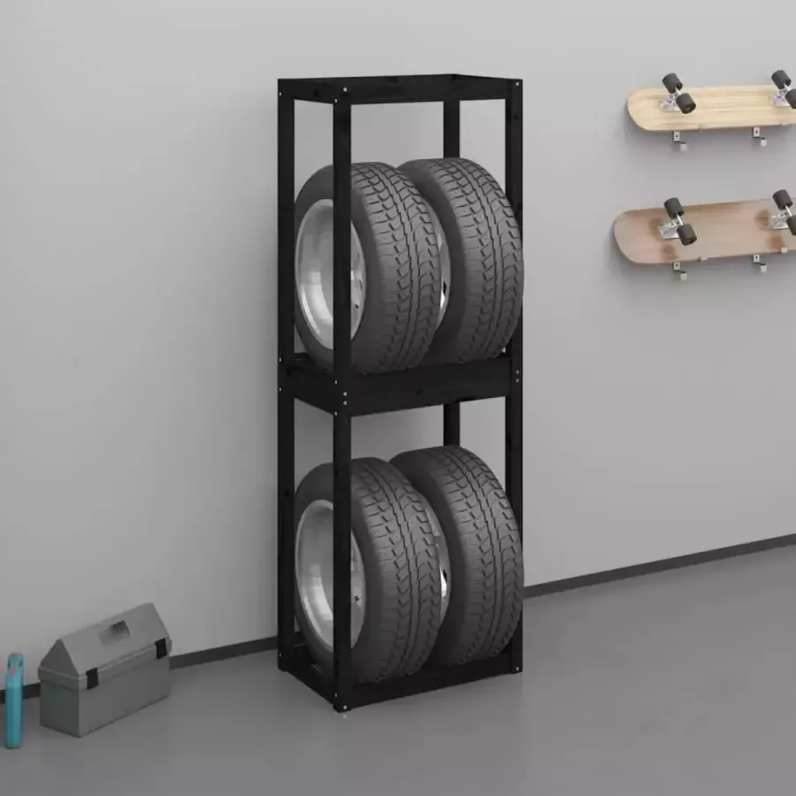 VidaXL Bandenrek 63x40x180 cm massief grenenhout zwart - Foto 2