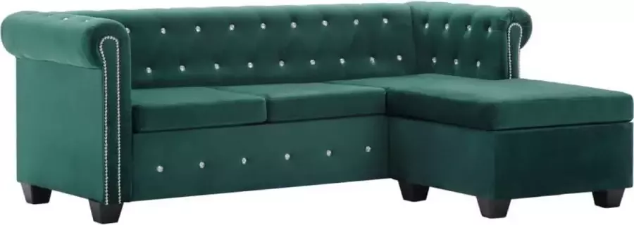 VidaXL Bank Chesterfield-stijl L-vormig 199x142x72 cm fluweel groen