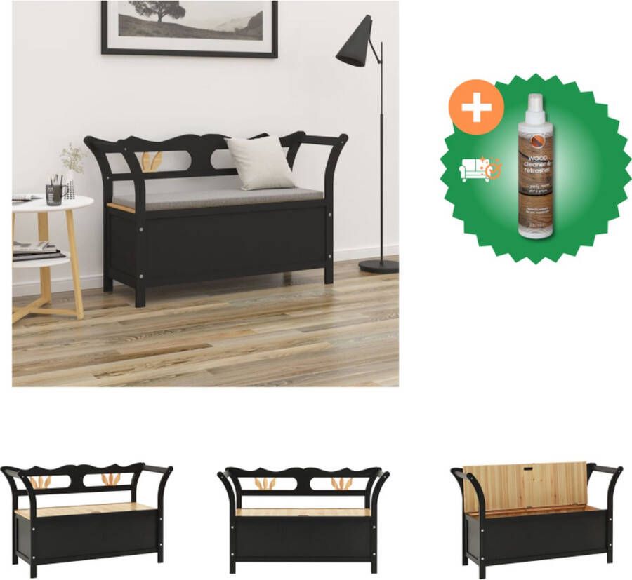 VidaXL Bank Hal Massief Vurenhout 107 x 45 x 75.5 cm Opbergruimte Zwart Hocker Inclusief Houtreiniger en verfrisser