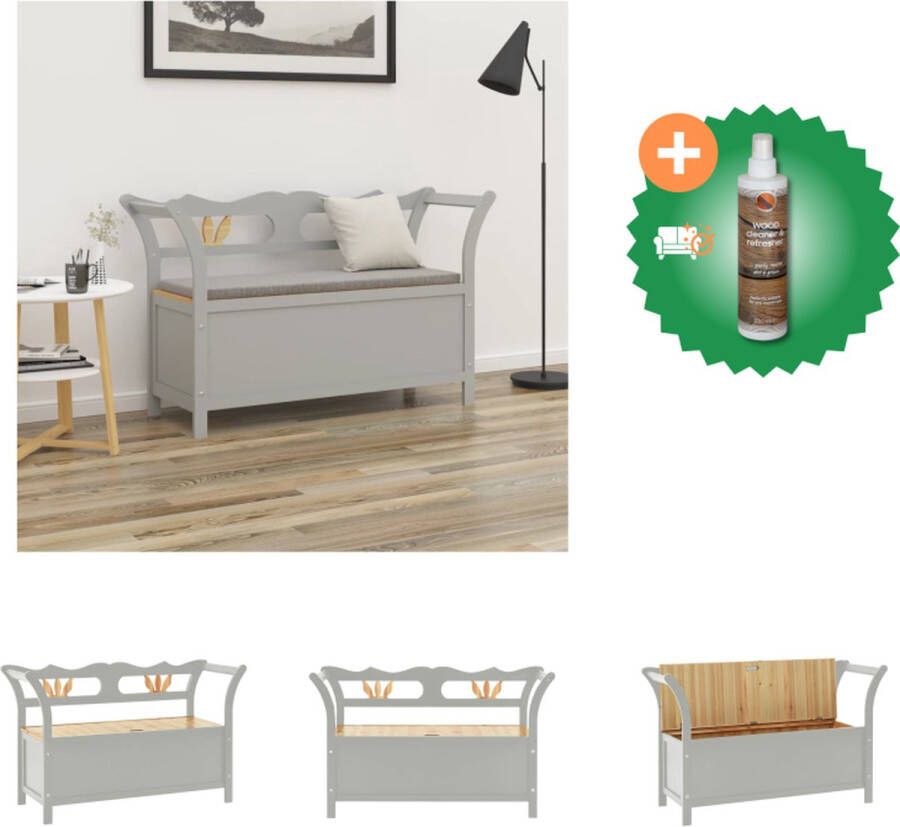 VidaXL Bank Halbank Massief vurenhout Grijs 107 x 45 x 75.5 cm Ruime opbergruimte Hocker Inclusief Houtreiniger en verfrisser