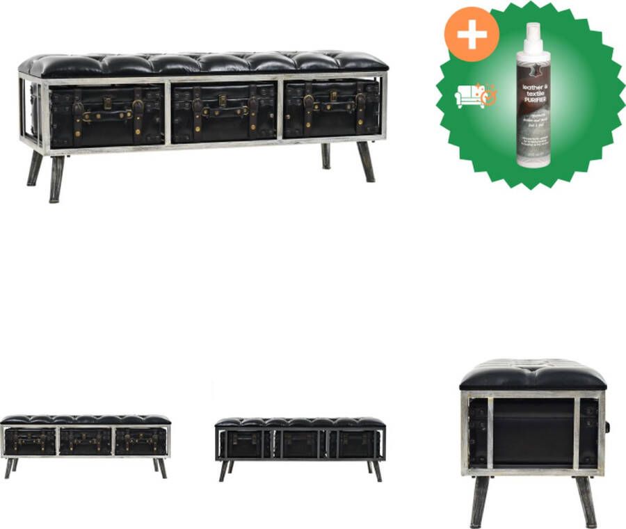 VidaXL Bank Industrieel 120 x 41 x 46.5 cm 3 Opberglades Zwart Hocker Inclusief Reiniger