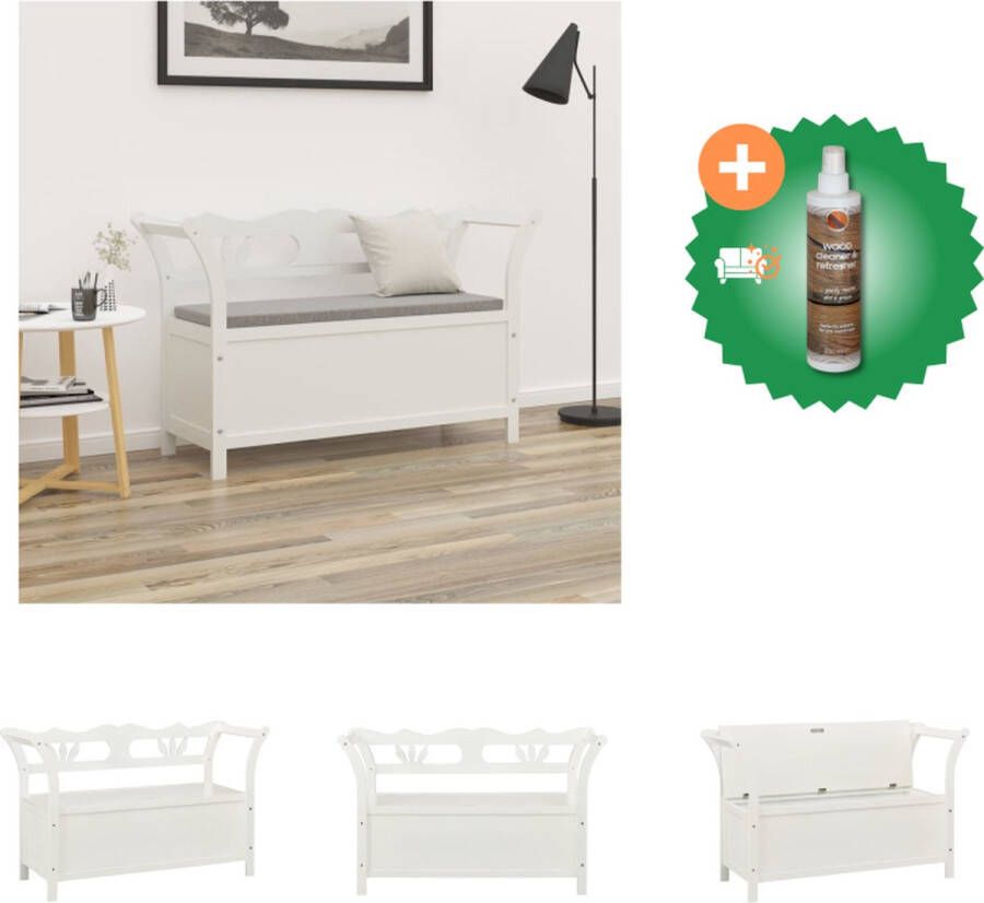 VidaXL Bank White s Bench 107 x 45 x 75.5 cm Solid Pine Wood Storage Backrest and Armrests Easy Assembly Hocker Inclusief Houtreiniger en verfrisser