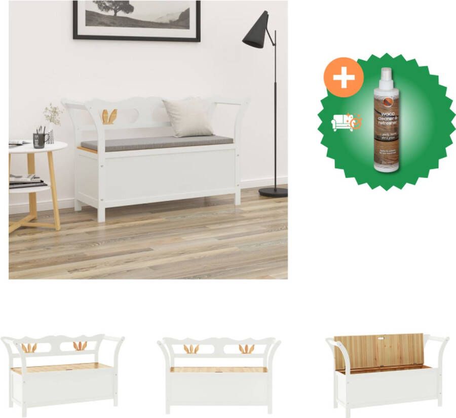 VidaXL Bank White s Bench 107 x 45 x 75.5 cm Solid Pine Wood Storage Backrest and Armrests Easy Assembly Hocker Inclusief Houtreiniger en verfrisser - Foto 2