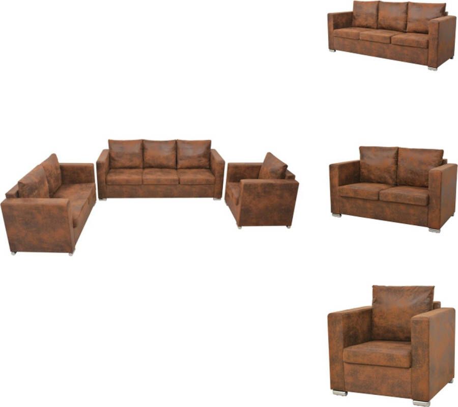 VidaXL Bankenset Afmetingen- 82 x 73 x 82 cm 137 x 73 x 82 cm 191 x 73 x 82 cm Kleur- bruin Materiaal- houten frame en kunstsuède bekleding Bank