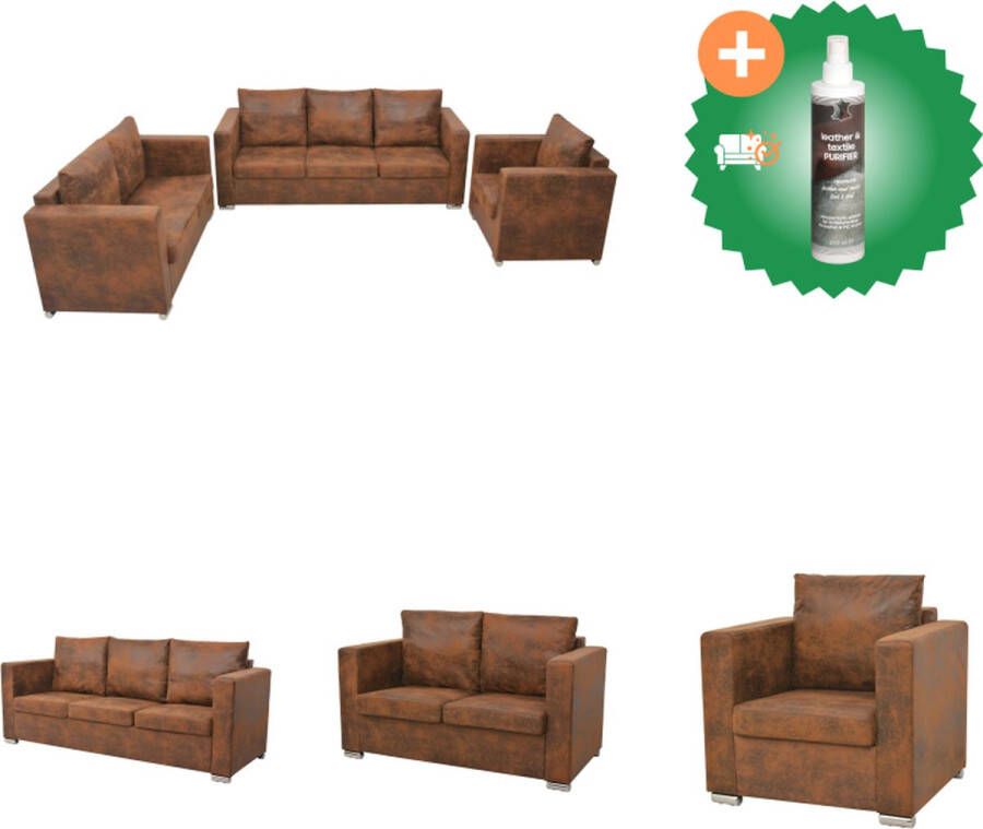 VidaXL Bankenset Afmetingen- 82 x 73 x 82 cm 137 x 73 x 82 cm 191 x 73 x 82 cm Kleur- bruin Materiaal- houten frame en kunstsuède bekleding Bank Inclusief Reiniger