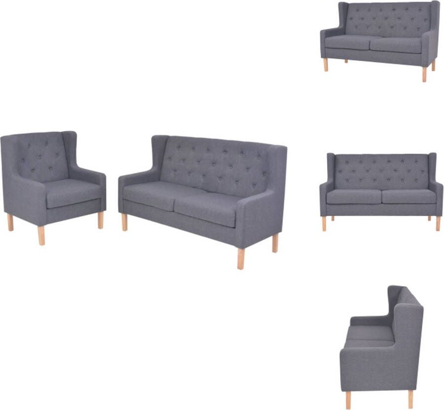 VidaXL Bankenset Comfort 2-zitsbank en fauteuil grijs massief houten frame polyesterstof Bank