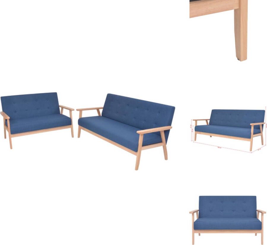 VidaXL Bankenset Blauw Houten frame Polyester stof Fauteuil en 3-zitsbank Eenvoudig te monteren Bank - Foto 3