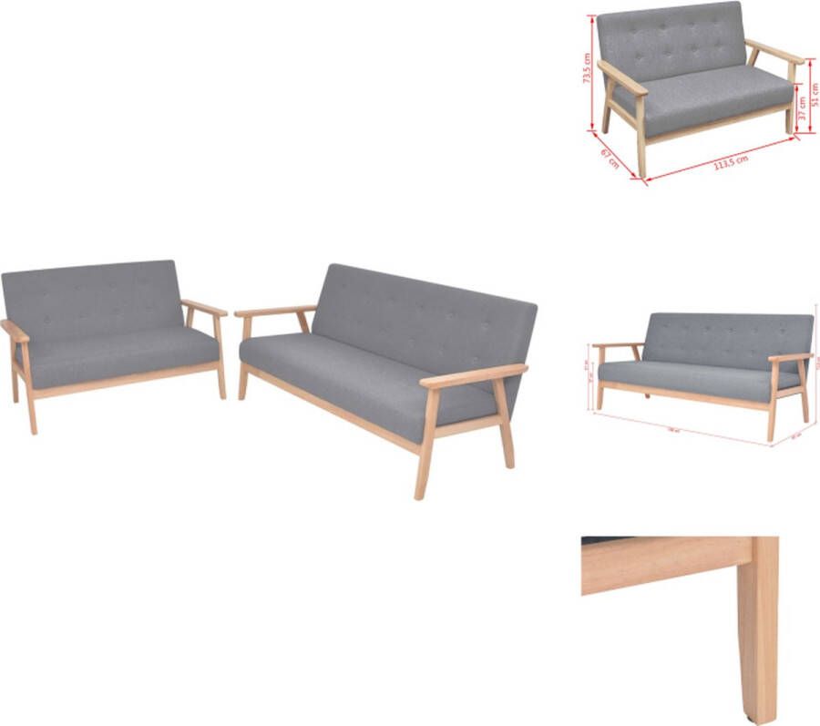 VidaXL Bankenset Comfortabel Polyester Lichtgrijs 2-zits + 3-zits Houten frame Bank