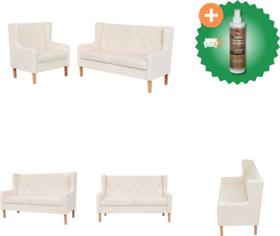 VidaXL Bankenset Fauteuil en 2-zitsbank Crèmewit Houten frame Polyester 100% Bank Inclusief Houtreiniger en verfrisser