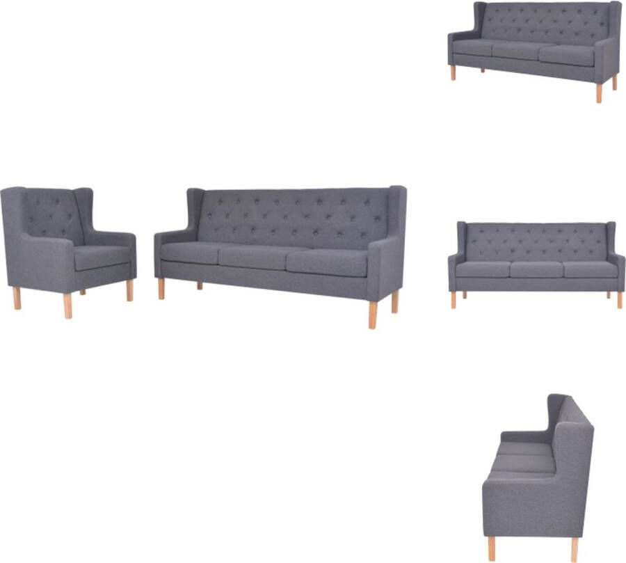VidaXL Bankenset Comfort 2-zitsbank en fauteuil grijs massief houten frame polyesterstof Bank - Foto 2