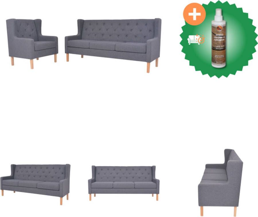 VidaXL Bankenset 2-zitsbank en 3-zitsbank Grijs Houten frame en stoffen bekleding Bank Inclusief Houtreiniger en verfrisser