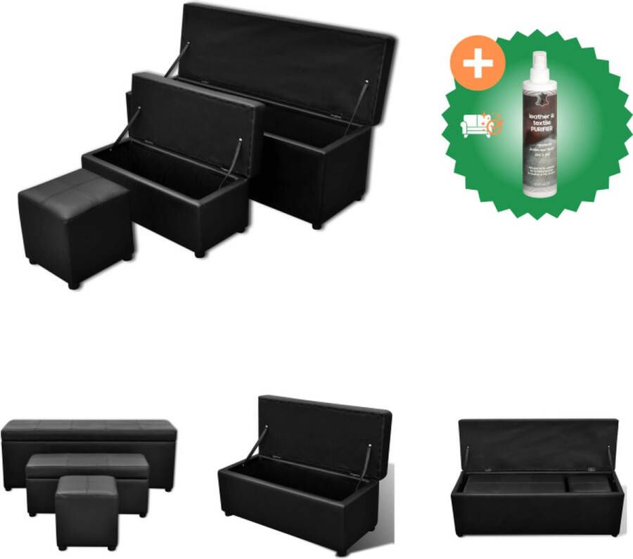 VidaXL Bankenset Kunstleder Opslagruimte Zwart 115 x 38 x 44 cm+70 x 30 x 32 cm (B x D x H) Hocker Inclusief Reiniger