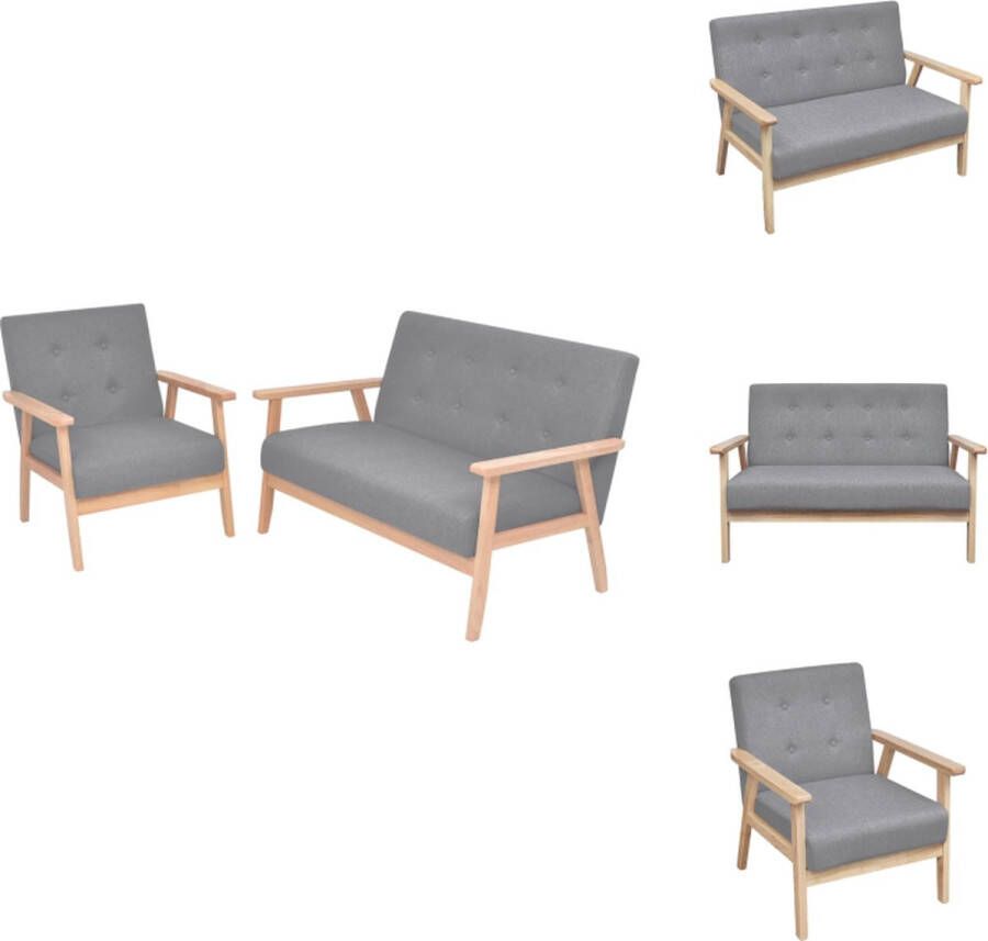 VidaXL Bankenset Meubels Lichtgrijs Houten frame Polyesterstoffen bekleding Afmeting Armstoel- 64.5x67x73.5cm Afmeting 2-zitsbank- 113.5x67x73.5cm Eenvoudig te monteren Bank - Foto 2