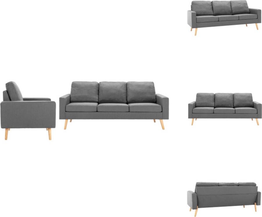 VidaXL Bankenset Stof Lichtgrijs Houten frame Fauteuil- 77 x 71 x 80 cm Driezitsbank- 184 x 76 x 82.5 cm Bank