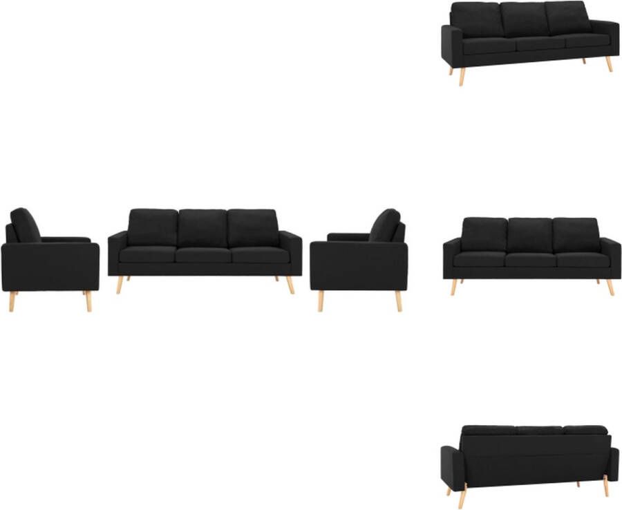VidaXL Bankenset Zwarte stoffen bekleding Houten frame Comfortabele zitervaring Set van 1 fauteuil 1 tweezitsbank en 1 driezitsbank Afmetingen- 77 x 71 x 80 cm 130 x 76 x 82.5 cm 184 x 76 x 82.5 cm Bank