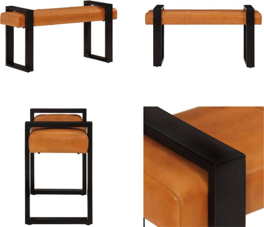 VidaXL -Bankje-110-cm-echt-geitenleer-zwart-en-bruin - Foto 2