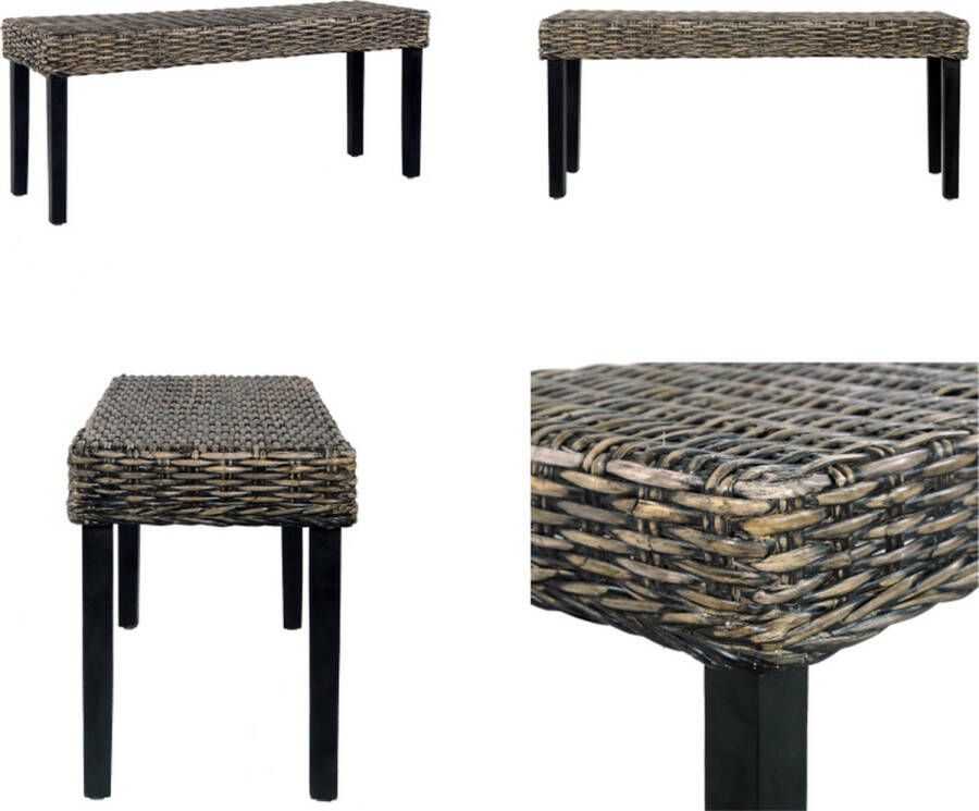 VidaXL Bankje 110 cm natuurlijk kubu rattan en massief mangohout zwart Bankje Bankjes Halbank Halbanken
