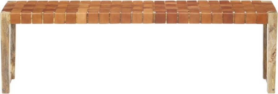 VidaXL -Bankje-150-cm-echt-leer-en-massief-mangohout-bruin - Foto 3