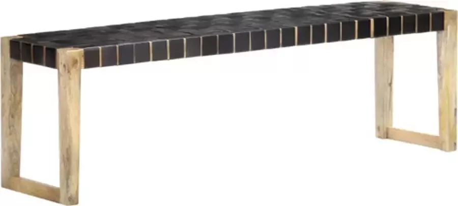 VidaXL -Bankje-150-cm-echt-leer-en-massief-mangohout-zwart