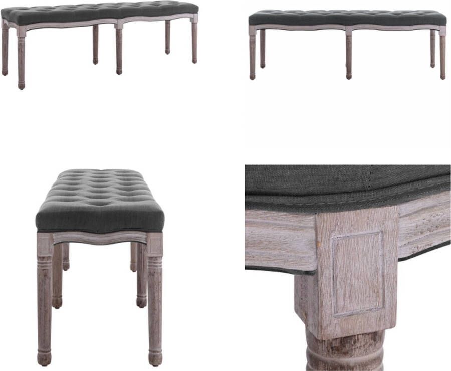 vidaXL Bankje 150x40x48 cm linnen massief hout donkergrijs Bank Banken Stoffen Bank Stoffen Banken