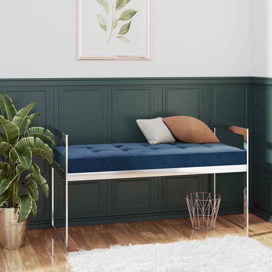 VidaXL Bankje 97 cm fluweel en roestvrij staal blauw - Foto 1