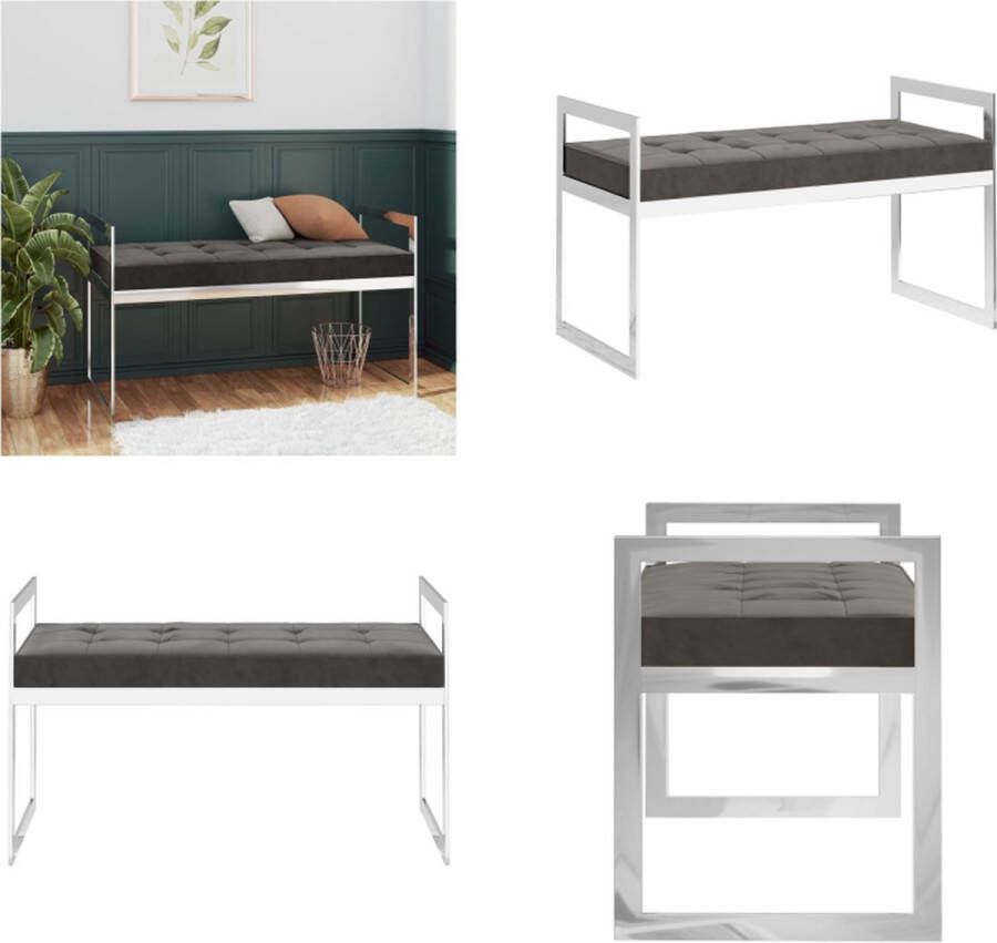 VidaXL Bankje 97 cm fluweel en roestvrij staal grijs Bankje Bankjes Halbankje Halbankjes