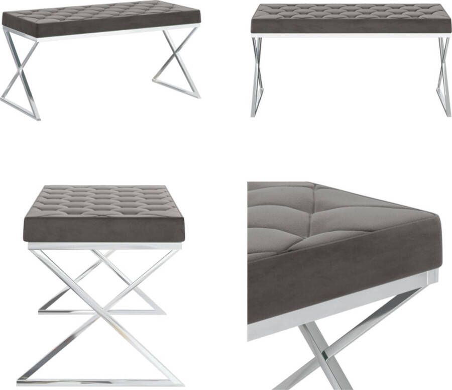 VidaXL Bankje 97 cm fluweel en roestvrij staal grijs Bankje Bankjes Halbankje Halbankjes