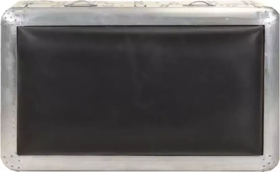 vidaXL Bankje luchtvaartstijl 59 cm echt leer zilverkleurig en zwart