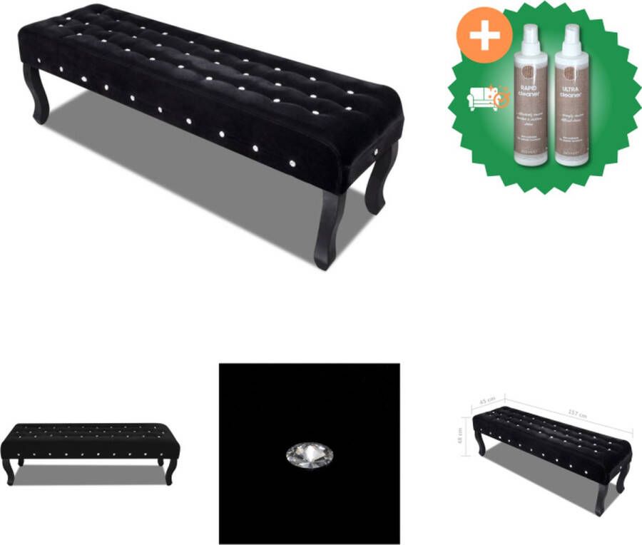VidaXL Bankje met kristallen knopen fluweel stof zwart Hocker Inclusief Onderhoudsset
