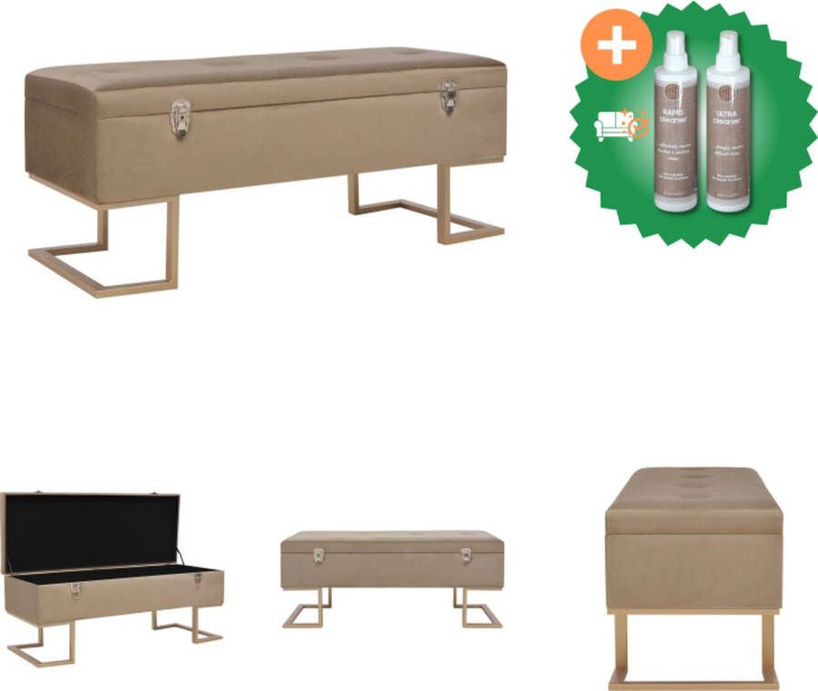 VidaXL Bankje met opbergvak 105 cm fluweel beige Hocker Inclusief Onderhoudsset