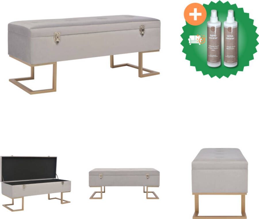 VidaXL Bankje met opbergvak 105 cm fluweel grijs Hocker Inclusief Onderhoudsset
