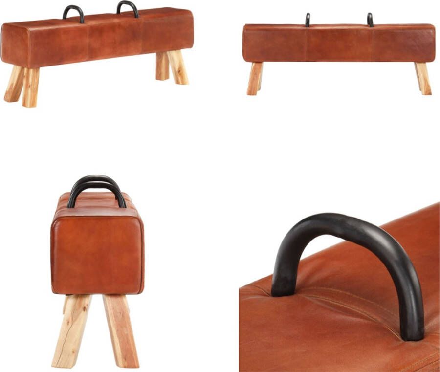 VidaXL Bankje turnbok met handvatten echt geitenleer Bankje Bankjes Zitbank Zitbanken