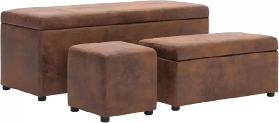 VidaXL Bankjes met voetenbank 3 st kunstsuède bruin