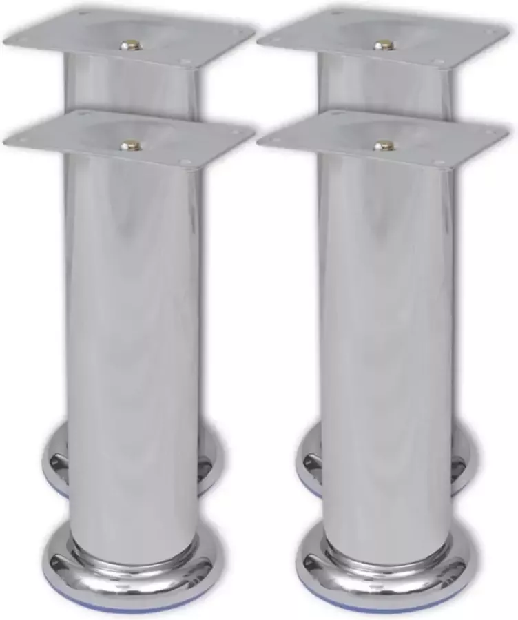 The Living Store Bankpoten Ronde Chroom 70 mm IJzer 50 x 180 mm Set van 4 Bankpoten Chroom Bankvoet Metalen Bankpoten Ronde Bankpoten