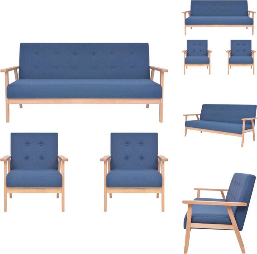 VidaXL Bankstel Modern Polyester Blauw 2 Fauteuils en 1 Bank Houten Frame Afmetingen Fauteuil- 64.5 x 67 x 73.5 cm Afmetingen Bank- 158 x 67 x 73.5 cm Bank - Foto 1