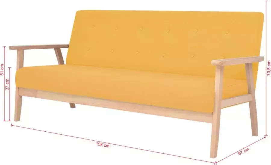 VidaXL Bankstel stof geel 3-delig - Foto 2