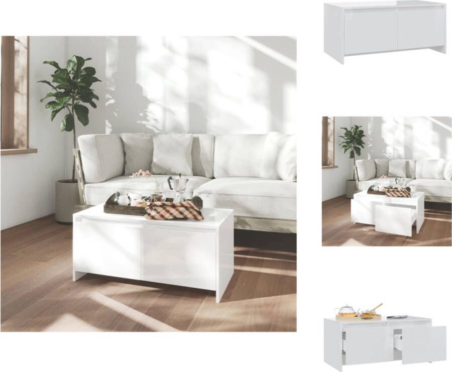 VidaXL Salontafel Salontafels Koffie Tafel Salon Tafel Salontafel 90x50x41 5 cm bewerkt hout hoogglans wit - Foto 2