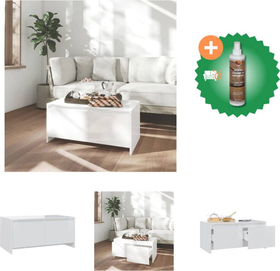 VidaXL Banktafel Modern Hoogglans wit Spaanplaat 90x50x41.5 cm Tafel Inclusief Houtreiniger en verfrisser