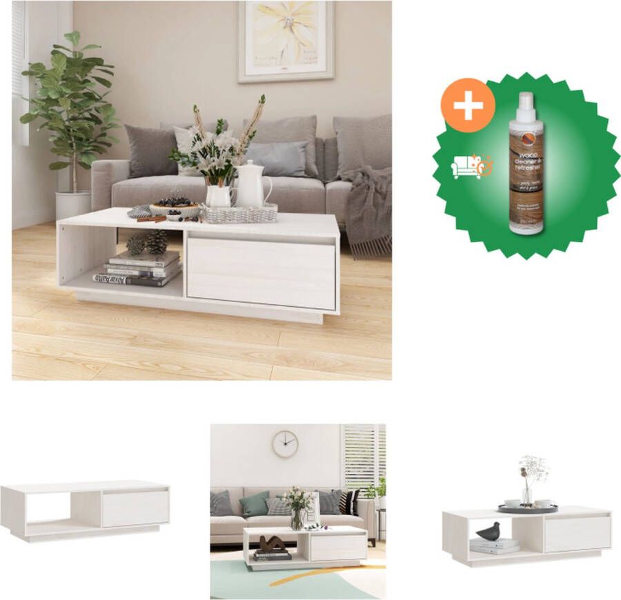 VidaXL Banktafel Modern Massief Grenenhout 110x50x33.5 Wit Tafel Inclusief Houtreiniger en verfrisser