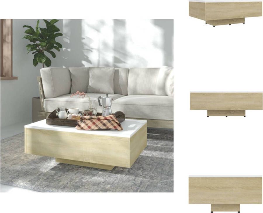 VidaXL Salontafel Salon Tafel Salon Tafels Salontafel 85x55x31 cm bewerkt hout wit en sonoma eikenkleurig - Foto 2