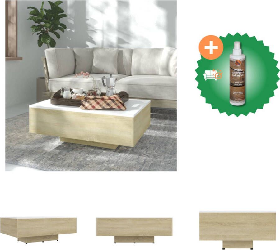VidaXL Salontafel 85x55x31 cm spaanplaat wit en sonoma eikenkleurig Tafel Inclusief Houtreiniger en verfrisser