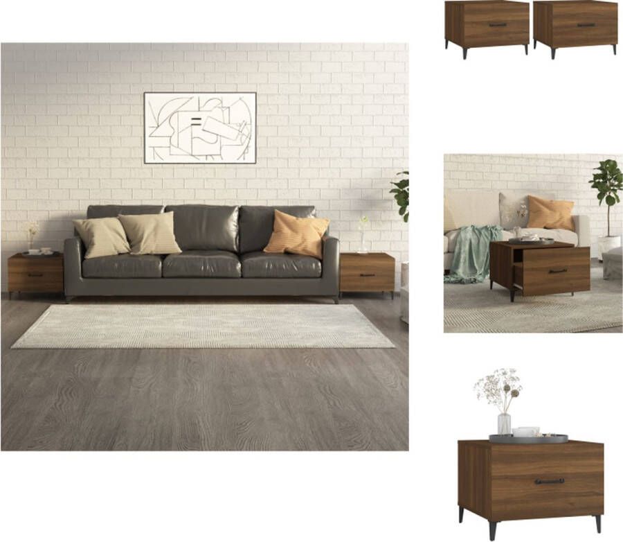 VidaXL Salontafel Salontafels Tafel Bijzettafel Salontafels 2 st met metalen poten 50x50x40 cm bruin eikenkleur - Foto 2