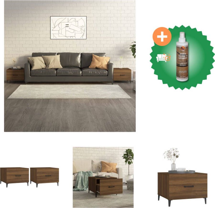 VidaXL Banktafels Bruineiken Salontafelset 50x50x40 cm Industriële stijl Bewerkt hout en metaal Tafel Inclusief Houtreiniger en verfrisser