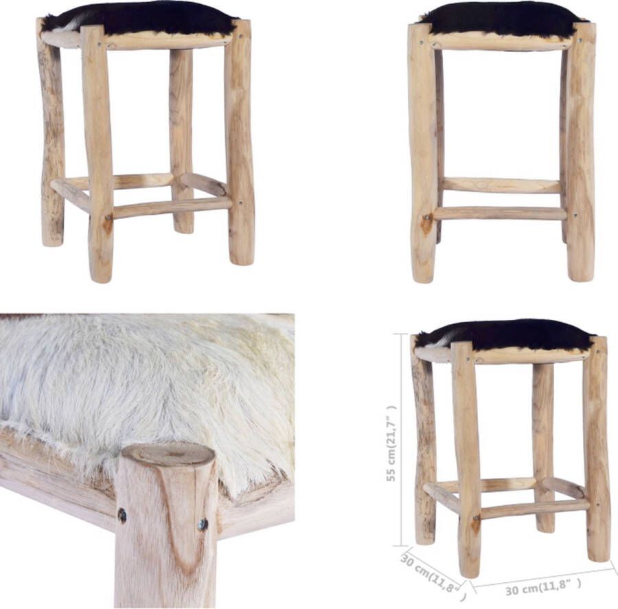 VidaXL Barkruk echt geitenleer en massief teakhout Barkruk Barkrukken Barstoel Barstoelen