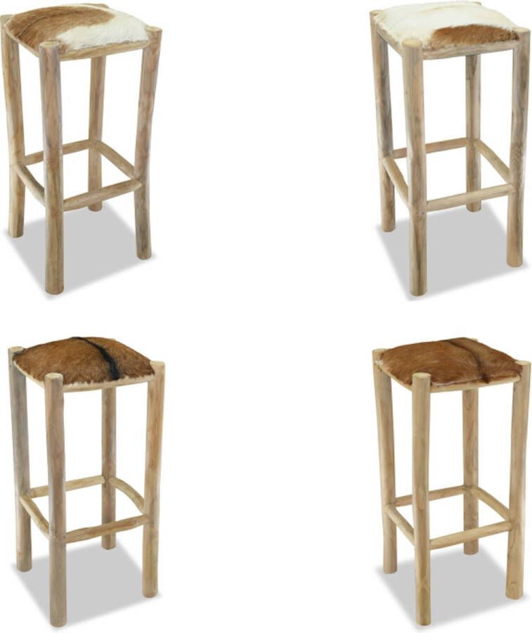 VidaXL Barkruk echt leer en massief teakhout Barkruk Barkrukken Barstoel Barstoelen