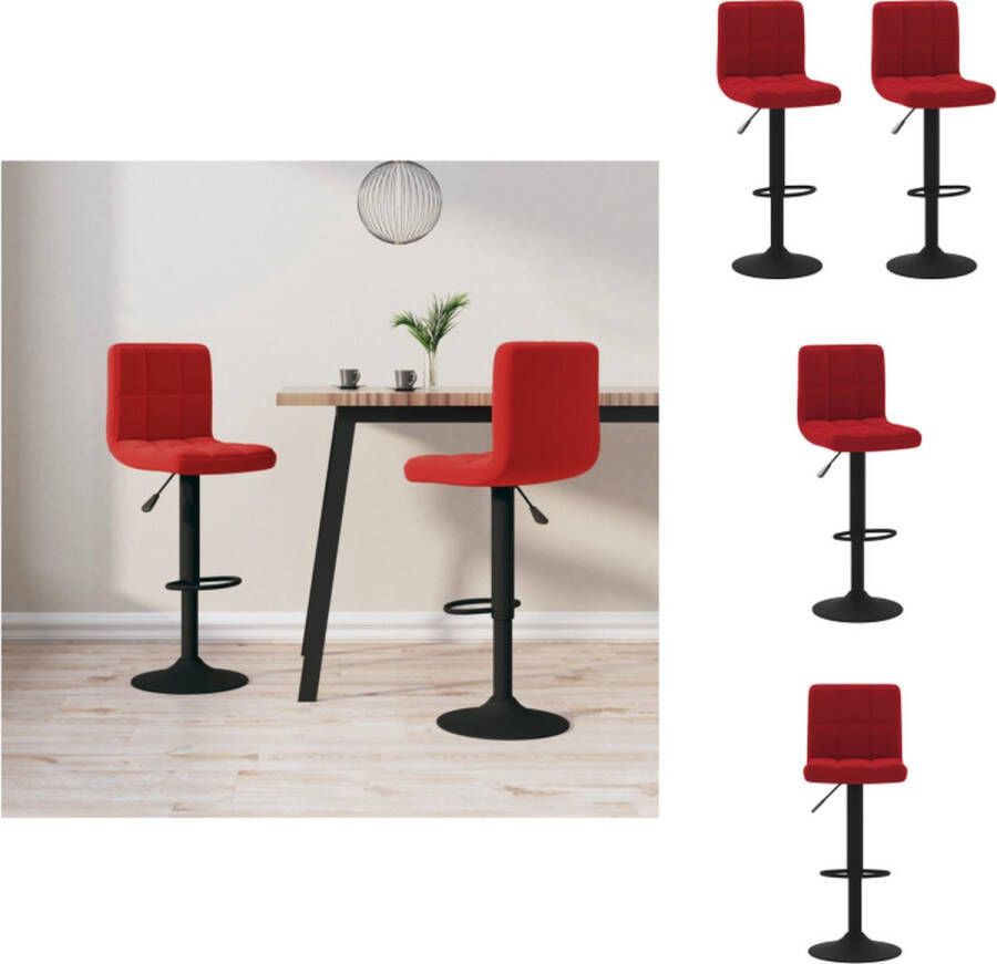 VidaXL Barkruk Fluweel Wijnrood 40x47x(90-111) cm draaibaar gasveermechanisme Barkruk - Foto 4