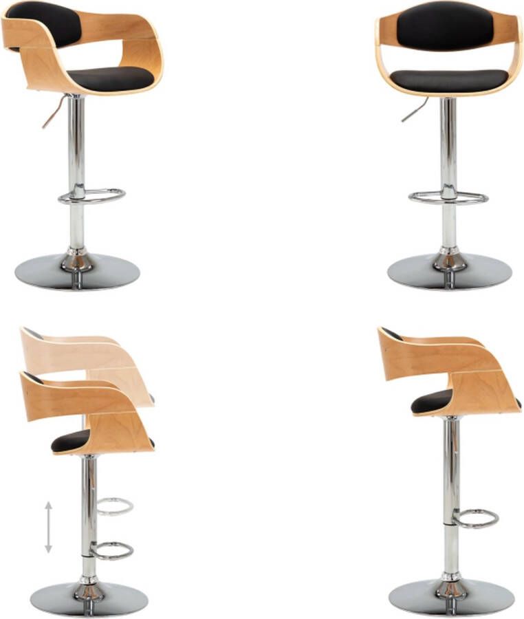 VidaXL Barkruk gebogen hout en kunstleer zwart Barstoel Barstoelen Stoel Stoelen