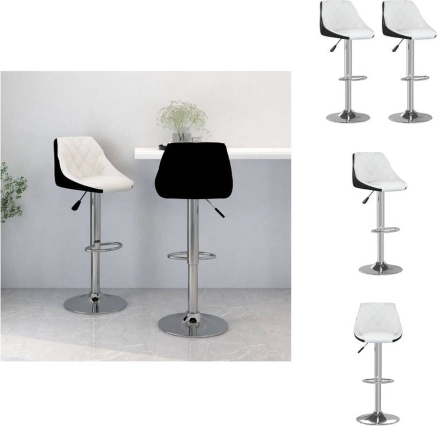 VidaXL Barkruk Kunstleer Verchroomd staal Hoogte verstelbaar 46x44x(82-103) cm Wit Zwart Barkruk - Foto 2