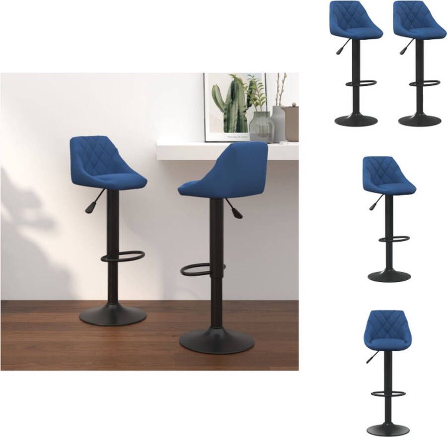 VidaXL Barkruk fluweel blauw 40 x 47 x (90 111) cm 360 draaibaar gasveer voetensteun verstelbaar set van 2 Barkruk - Foto 2