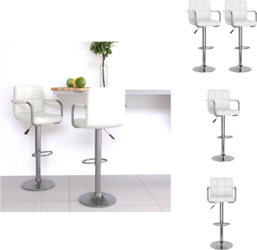 VidaXL Barkruk Wit Verchroomd staal en kunstleer 48 x 47 x (90 111) cm 360 graden draaibaar Barkruk - Foto 2